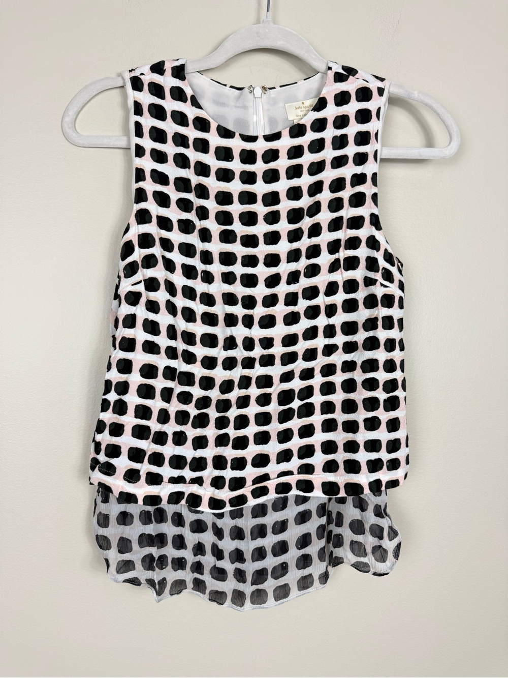 Kate Spade Silk Top Women XS Black Pink Cream Geometric Sleeveless Blouse Preppy